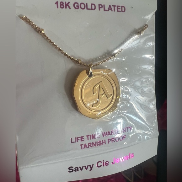 22K Yellow Gold Plated Stainless Steel Coin Initial A Necklace - Picture 2 of 5